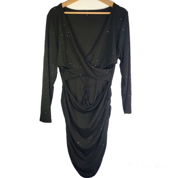 Black Sparkley Ribbed Fabric Cut-Out Dress - Picture 1 of 10